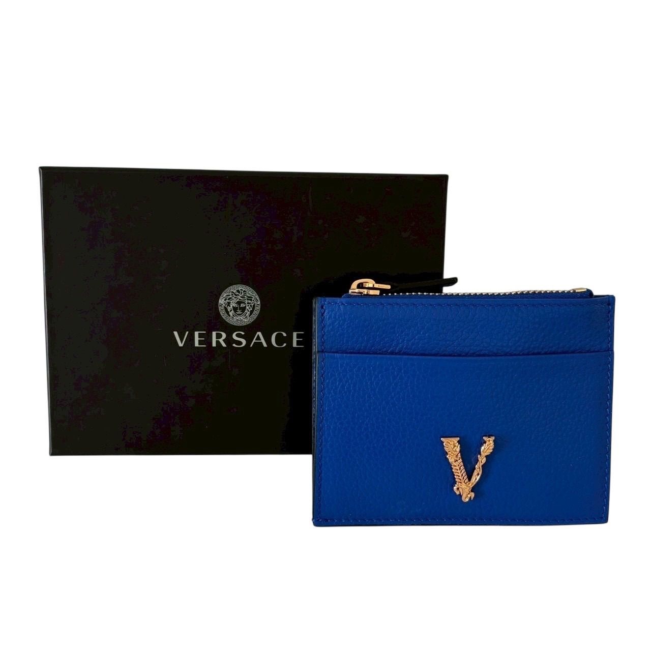 VERSACE ヴェルサーチ ヴィルトゥス フラグメントケース コインケース 小銭入れ カードケース パスケース レザー ブルー