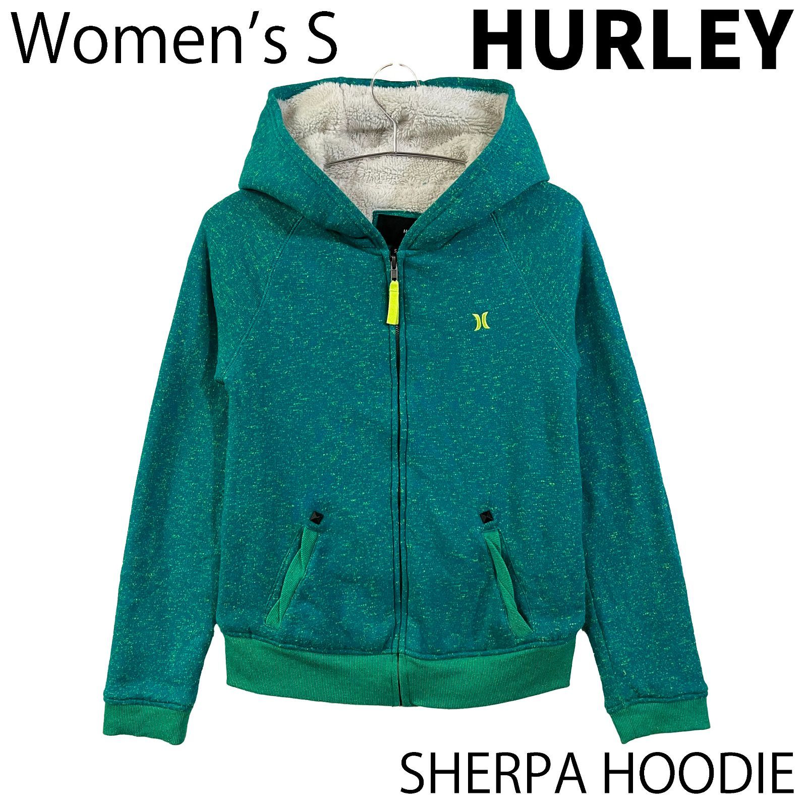 USED／ウィメンズS】HURLEY シェルパボア フーディ ネオングリーン 