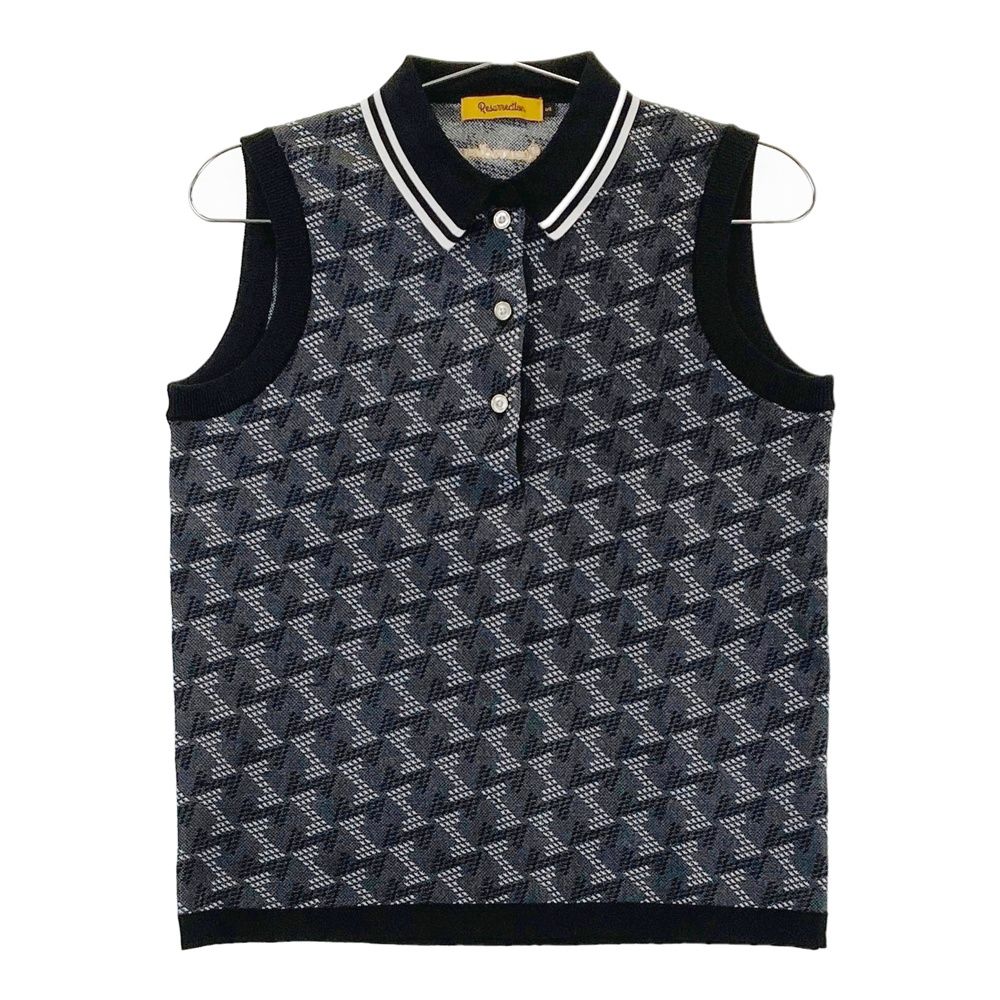 サイズ S レザレクション モデル ノースリーブポロシャツ 総柄 ブラック系 ゴルフウェア レディース ストスト