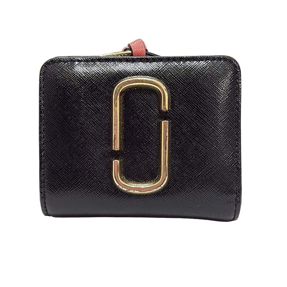 MARC JACOBS マークジェイコブス 2つ折り財布 ザ スナップショット 黒 ライトピンク L字ファスナー レザー