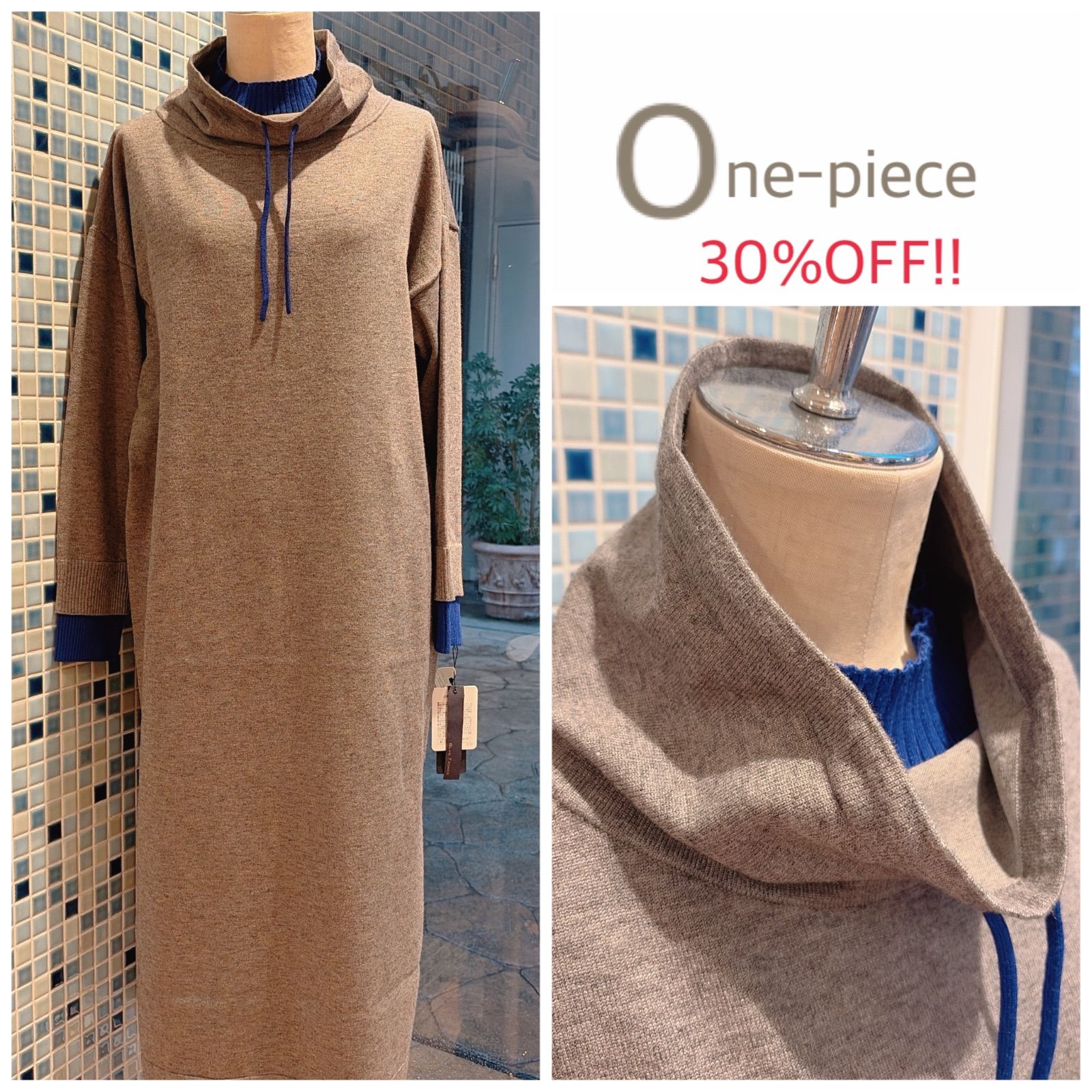 30 off robe ワンピース 大人 シンプル ハイネック きれいめカジュアルな