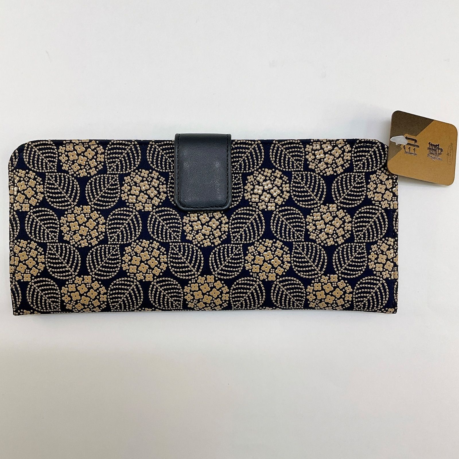 新品未使用品 甲州印伝 札入れ【紫陽花柄 紺色×白漆】長財布 印傳屋 