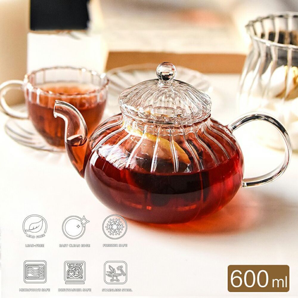 手作り 耐熱 ティーポット 600ml ガラス 茶こし付き ガラスポット ジャンピング 紅茶ポット フルーツティー 花茶 工芸茶 に ガラス急須 直火可
