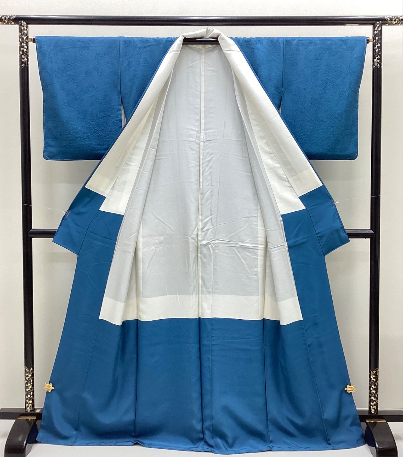 袷着物 色無地 地紋 染め紋 藍御納戸色 正絹 TL寸 R 136