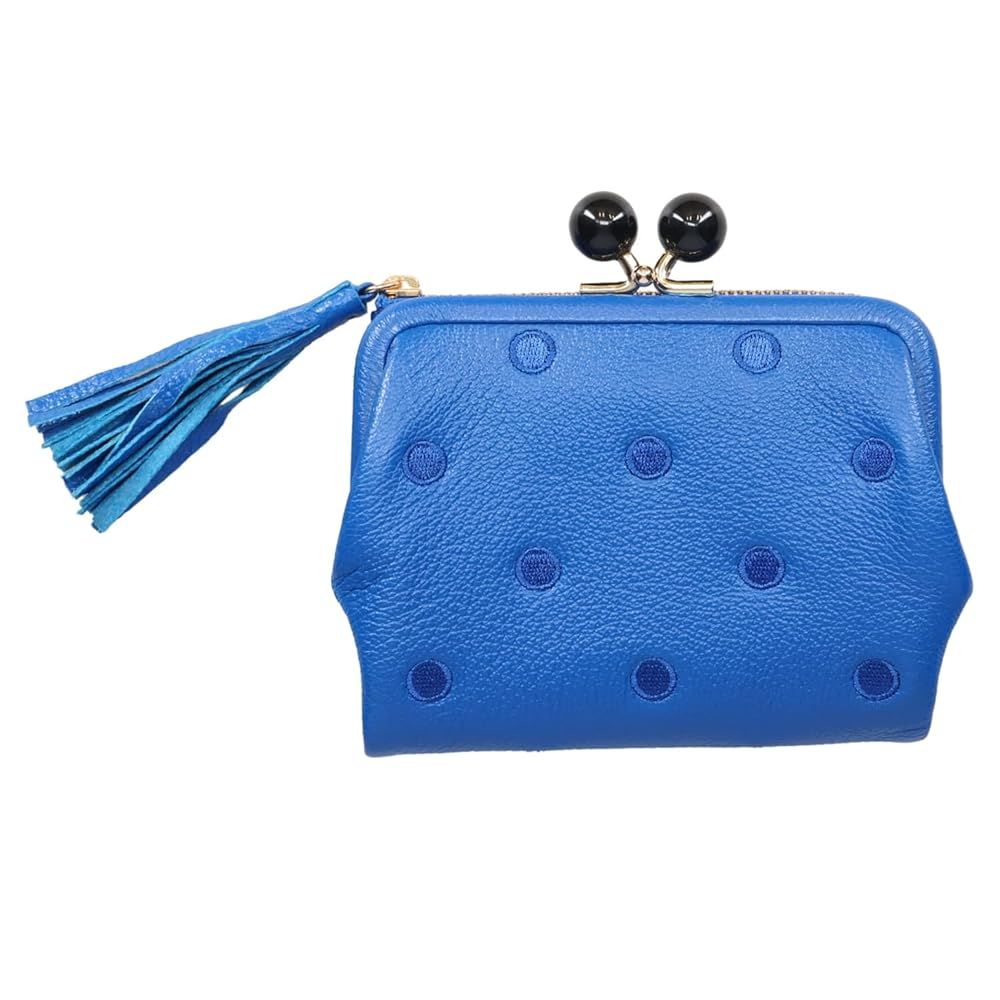 財布 レディース がま口財布 ブルー ドット ペルケ Perche アンビリオン アクリル玉 本革 革 おしゃれ さいふ お財布 小銭入れ がま口