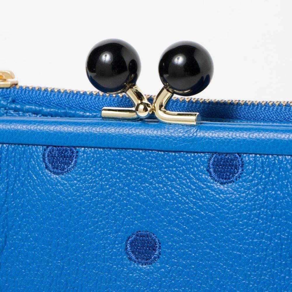  財布 レディース がま口財布 ブルー ドット ペルケ Perche アンビリオン アクリル玉 本革 革 おしゃれ さいふ お財布 小銭入れ がま口 財布 キッズファッション小物