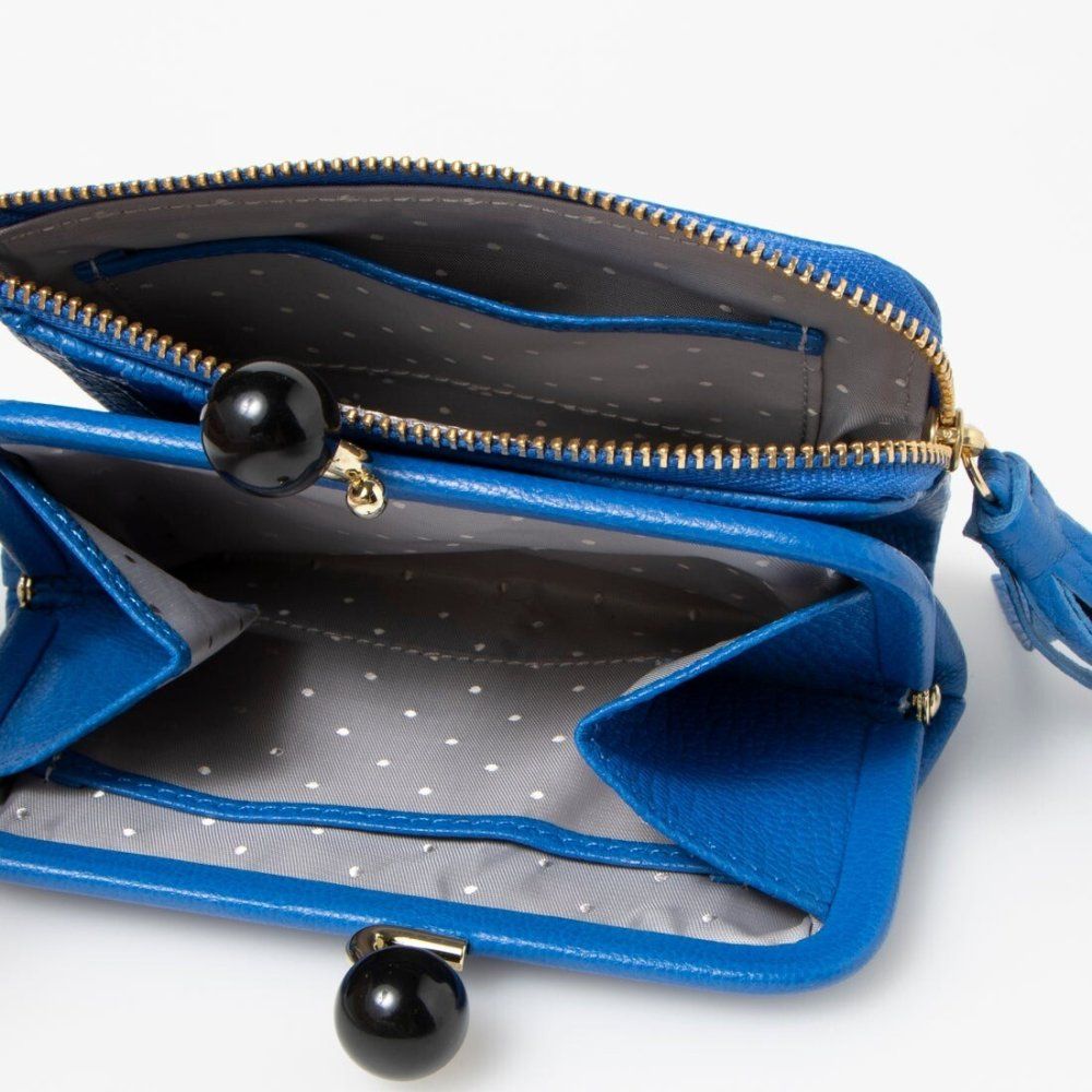 財布 レディース がま口財布 ブルー ドット ペルケ Perche アンビリオン アクリル玉 本革 革 おしゃれ さいふ お財布 小銭入れ がま口