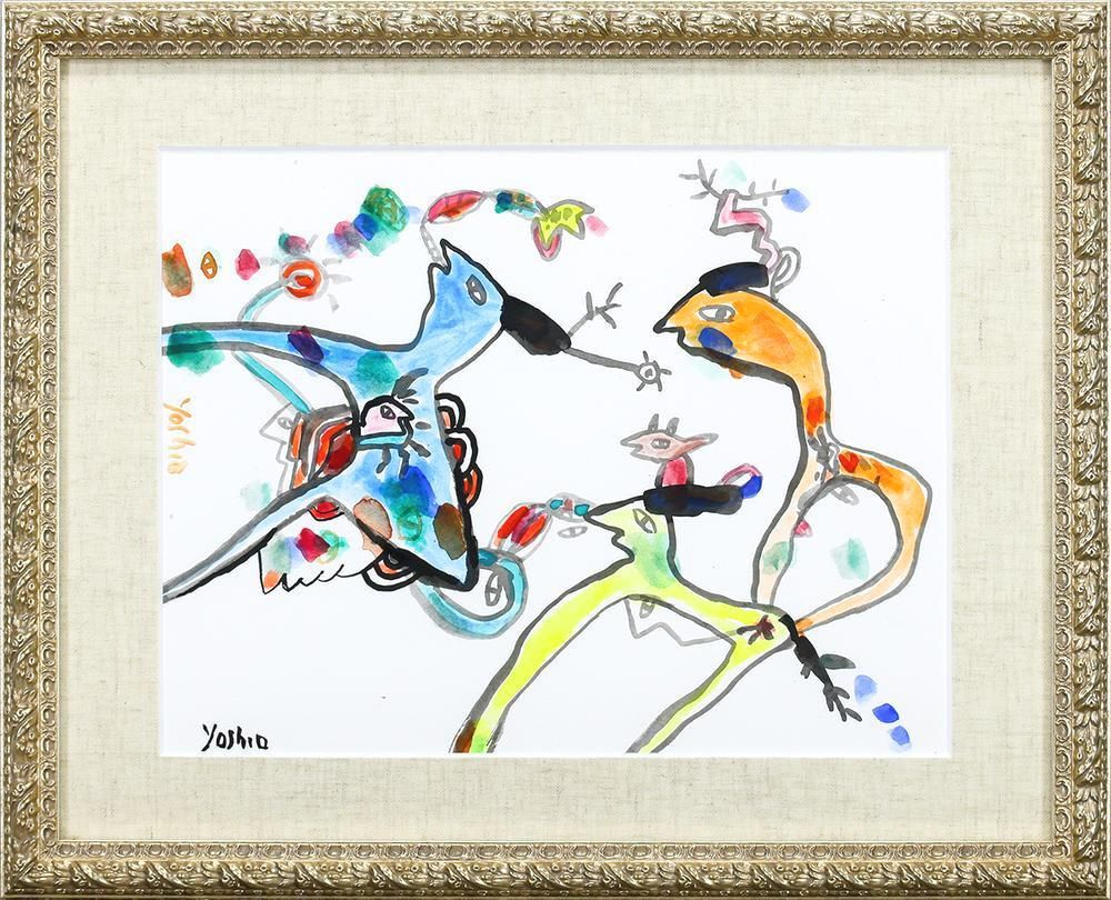 真作】【WISH】中島由夫 水彩 ◇生物の伸びやかな線と色の戯れ 〇現代