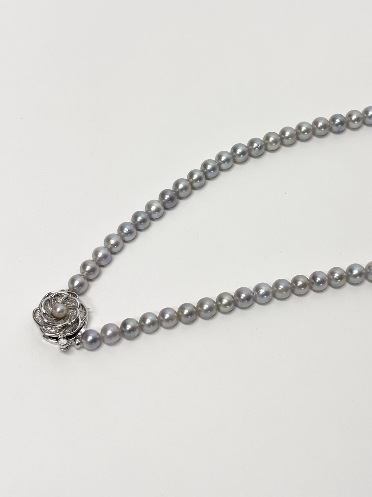 M46 【テリ強＆美品】 あこや真珠 パールネックレス 6.0-6.5mm SV