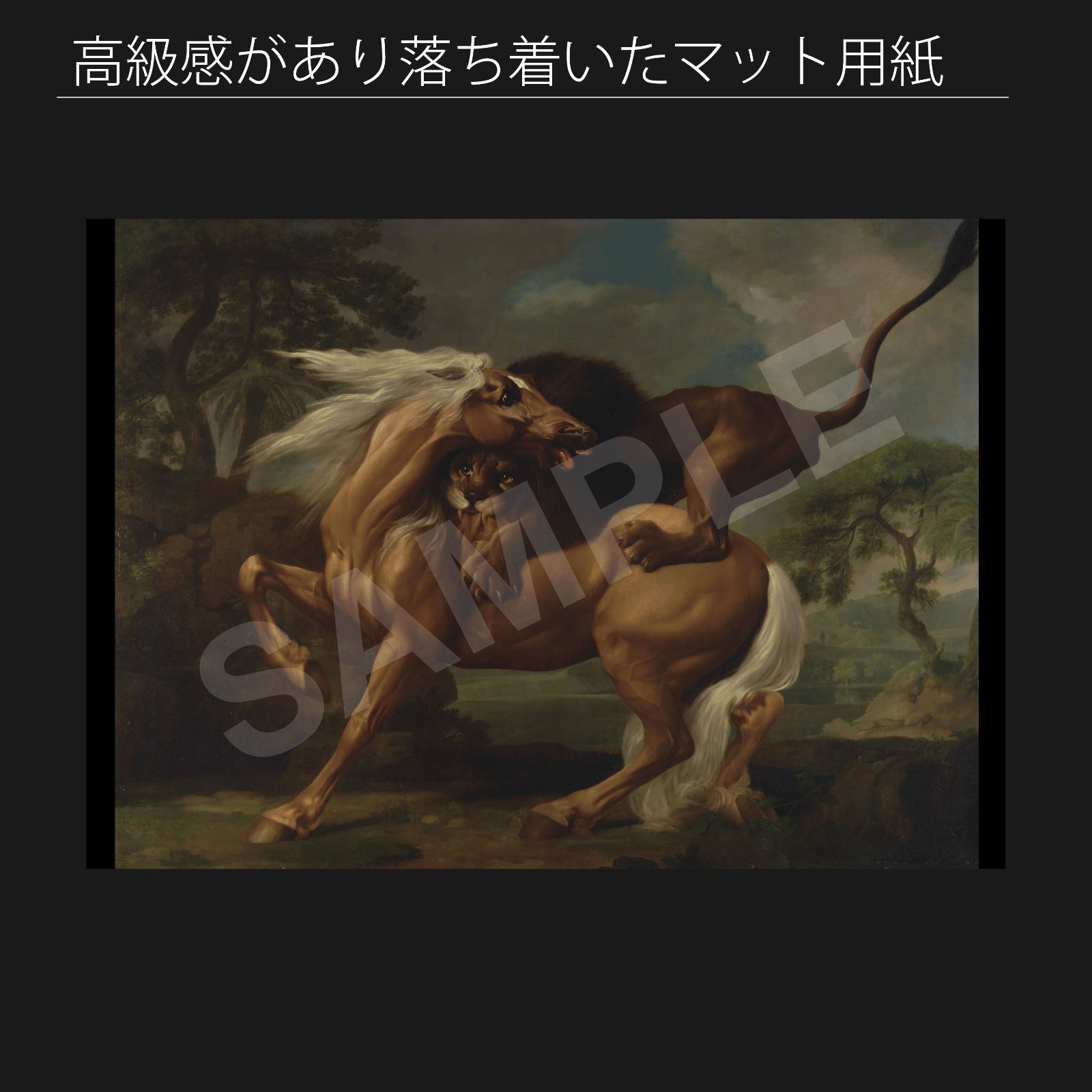ジョージ スタッブス George Stubbs 馬を襲うライオン 1762年頃 1763年 アートポスターA 2 マット紙 フレーム付 IN
