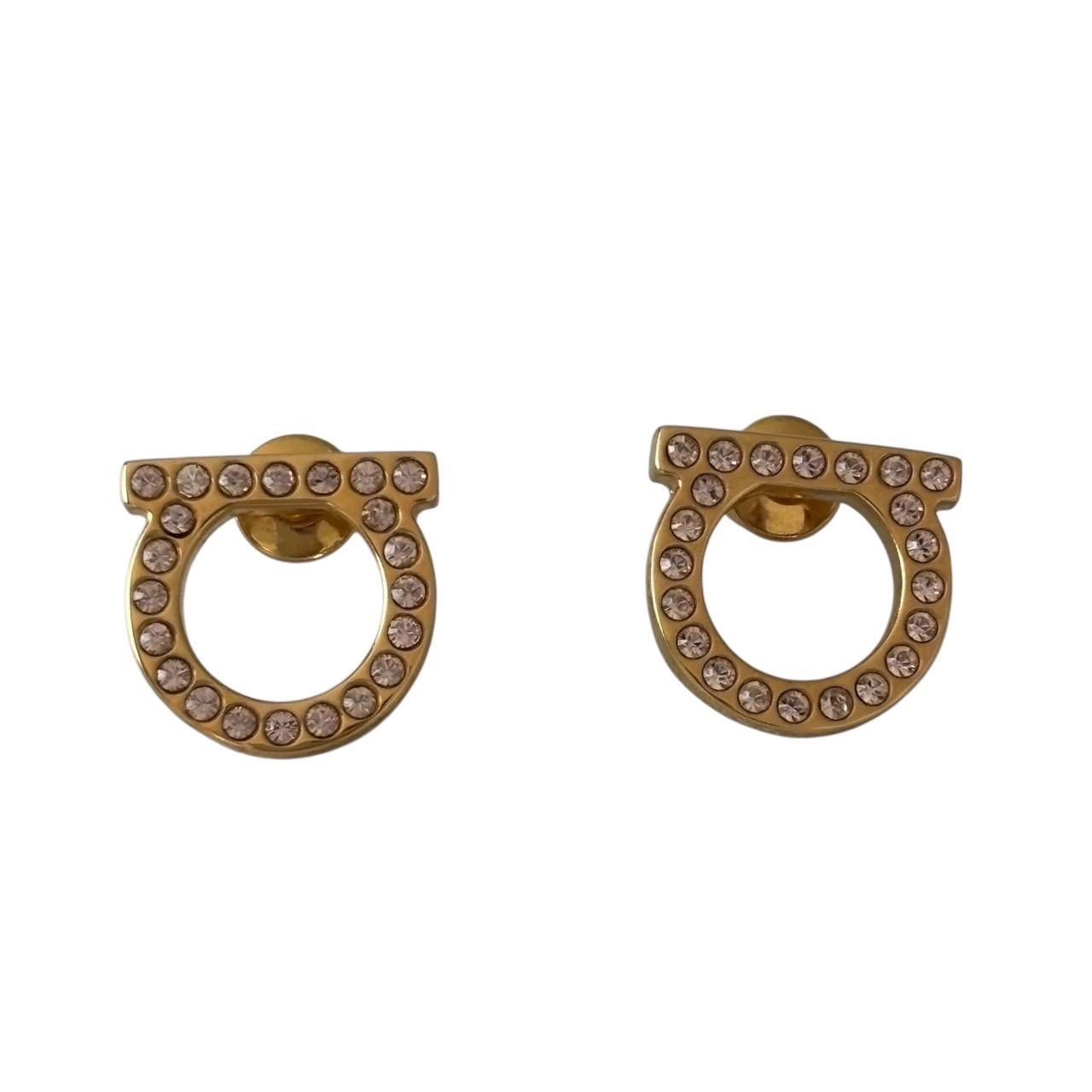 Salvatore Ferragamo フェラガモ ガンチーニ ピアス ジュエリー 小物 GP ラインストーン ゴールド ピンク