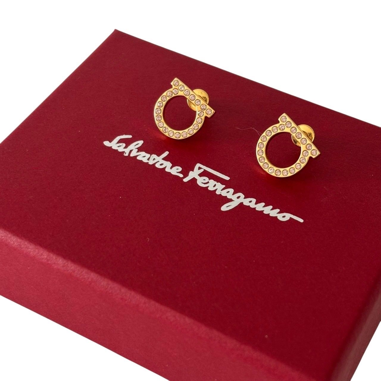 Salvatore Ferragamo フェラガモ ガンチーニ ピアス ジュエリー 小物 GP ラインストーン ゴールド ピンク