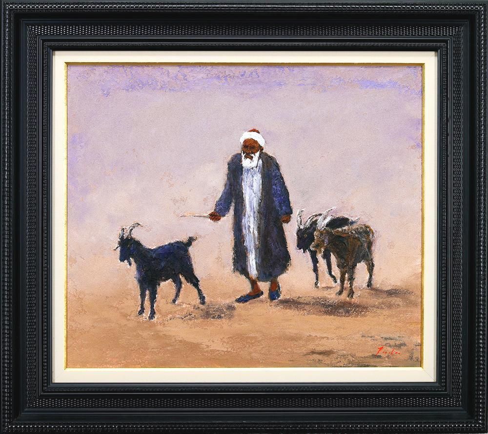 砂漠の大地と羊飼いの男 〇一枚の絵