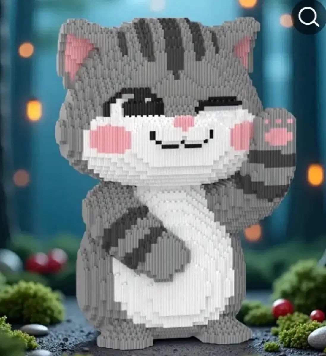 新品 未組立)ブロック 約8000ピース 猫 装飾品 グレー ボーダー柄 耳 可愛い