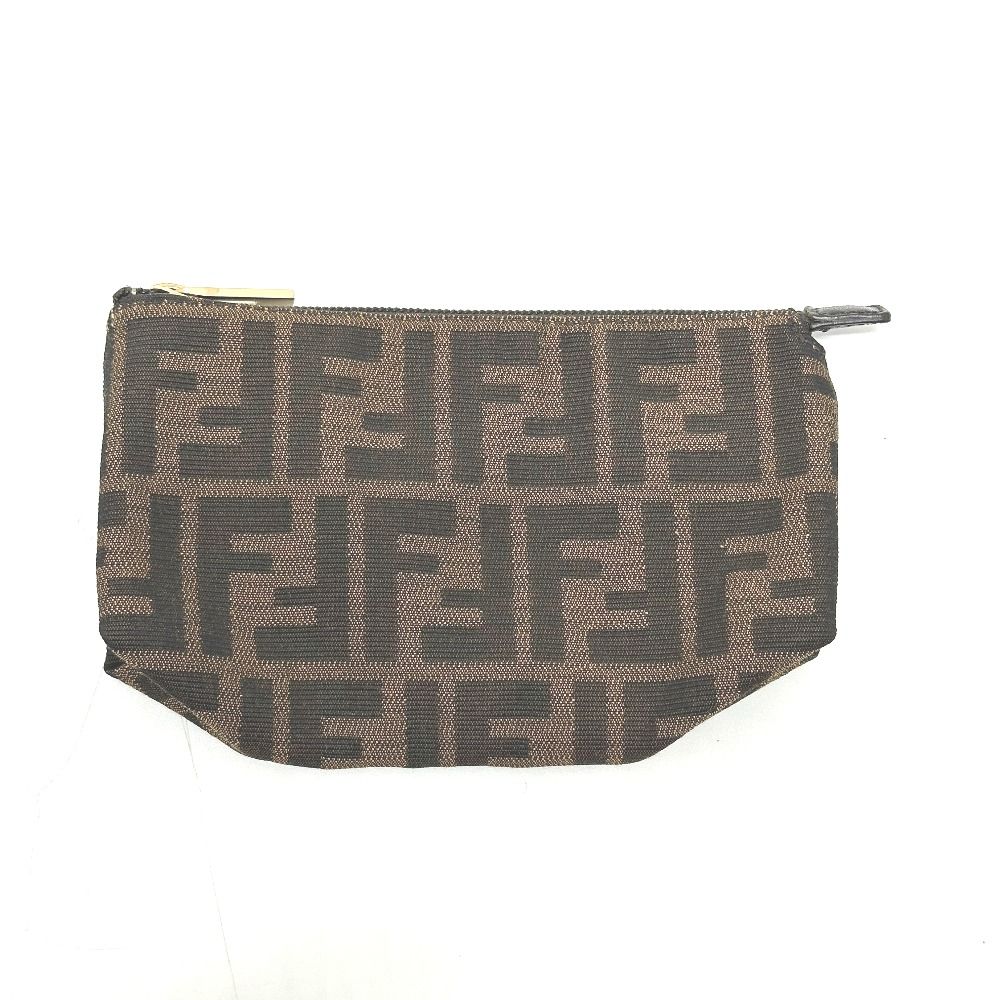 FENDI フェンディ ポーチ ズッカ柄 キャンバス レザー ブラウン