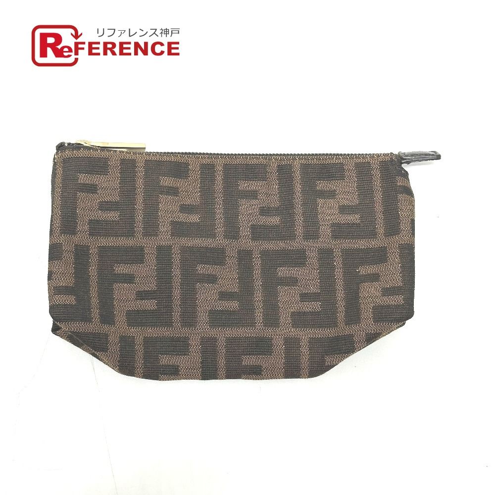 FENDI フェンディ ポーチ ズッカ柄 キャンバス レザー ブラウン
