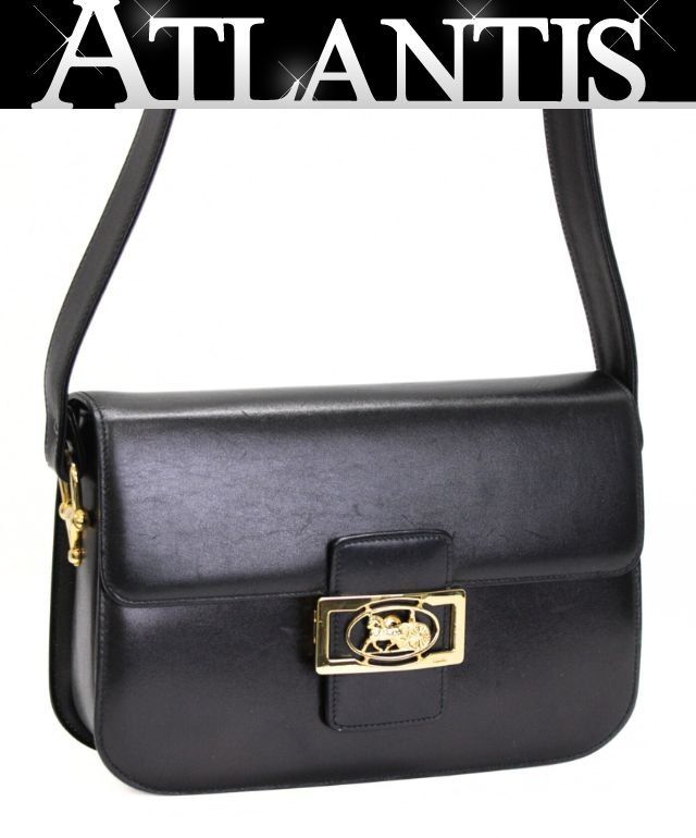 セリーヌ CELINE ヴィンテージ ショルダーバッグ 馬車金具 レザー 黒 72947