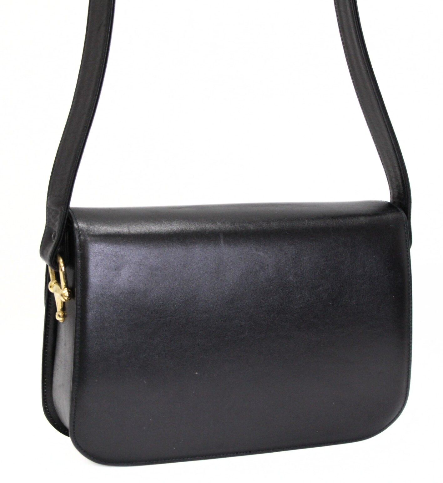 セリーヌ CELINE ヴィンテージ ショルダーバッグ 馬車金具 レザー 黒 72947