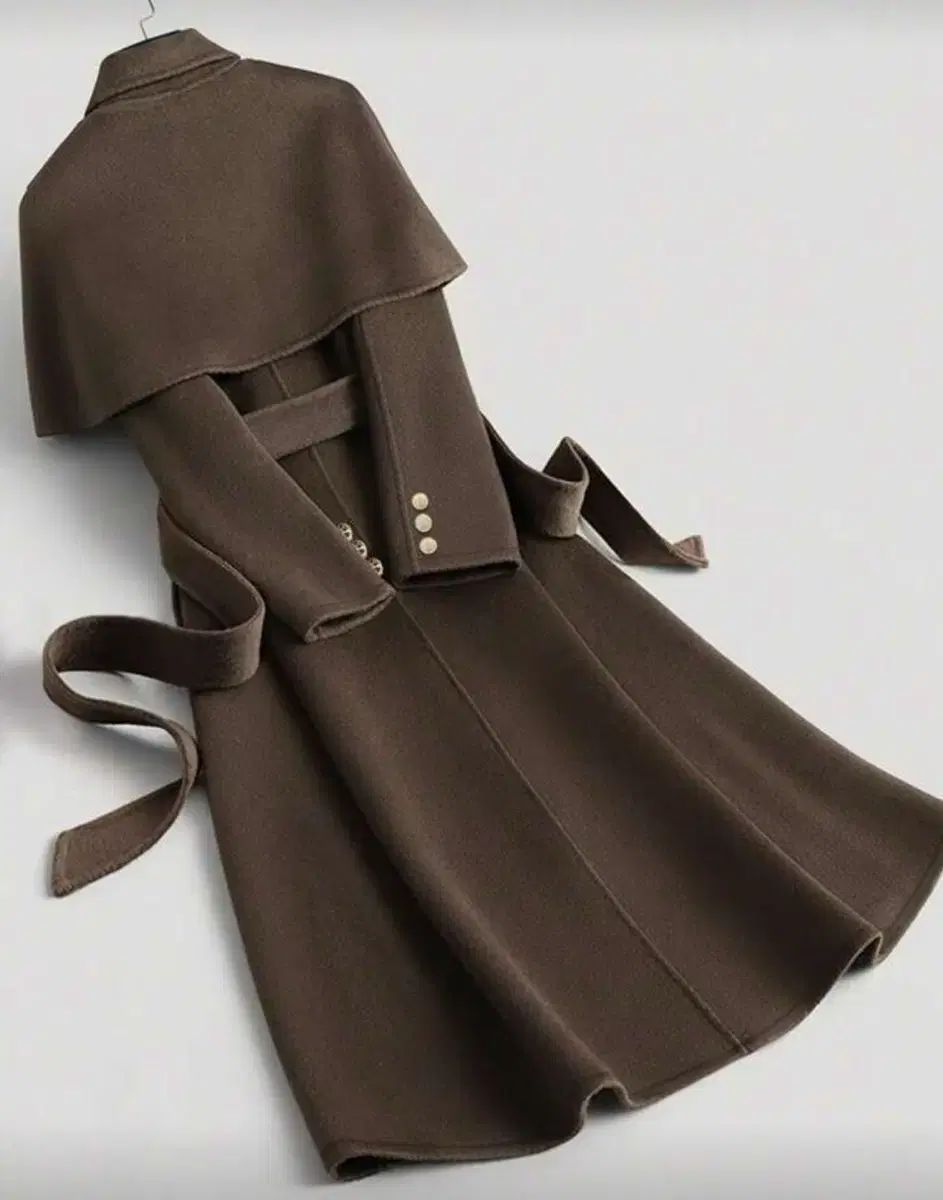 ショール取り外しベルト ロング コート ブラウン