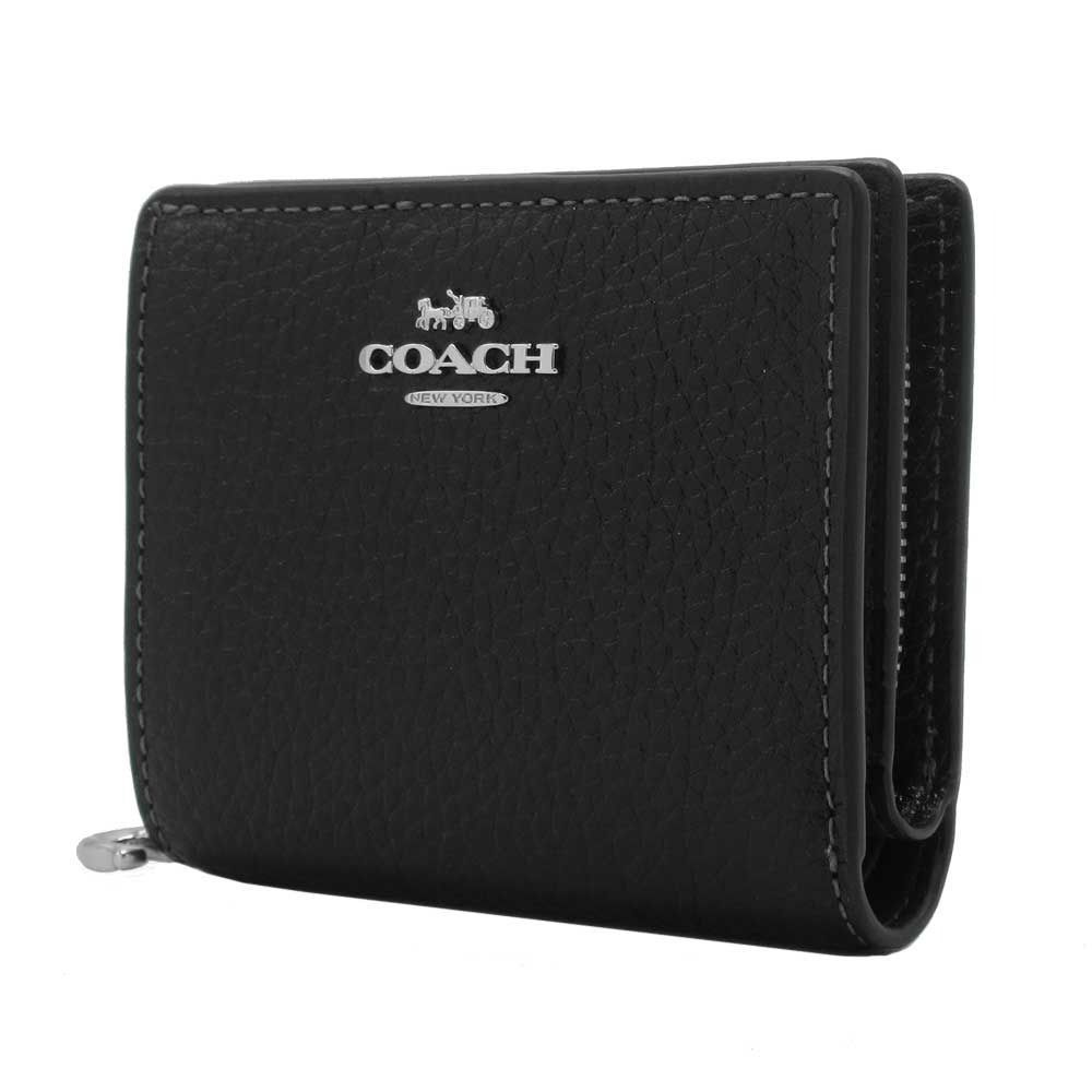 コーチ 財布 二つ折り財布 小銭入れ有り COACH SNAP WALLET レザー メタルロゴ Cチャーム スモールウォレット IDパスケース付き CBO 77 SV BK ブラック アウトレット レディース