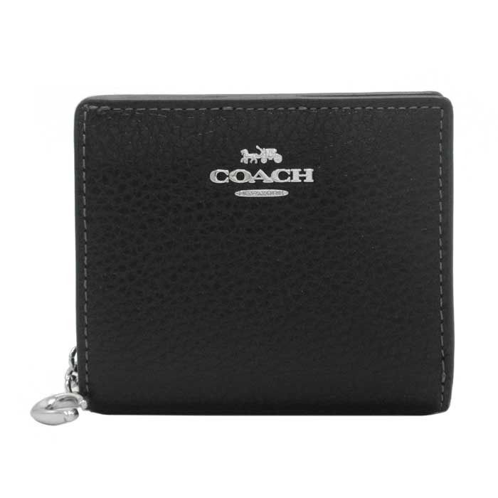 コーチ 財布 二つ折り財布 小銭入れ有り COACH SNAP WALLET レザー メタルロゴ Cチャーム スモールウォレット IDパスケース付き CBO 77 SV BK ブラック アウトレット レディース