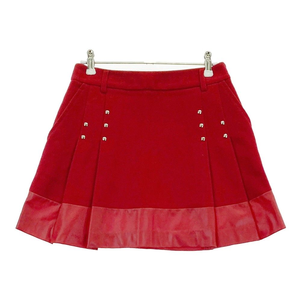 サイズ 38 アルチビオ ウール混 裾切替 プリーツスカート レッド系 ゴルフウェア レディース ストスト