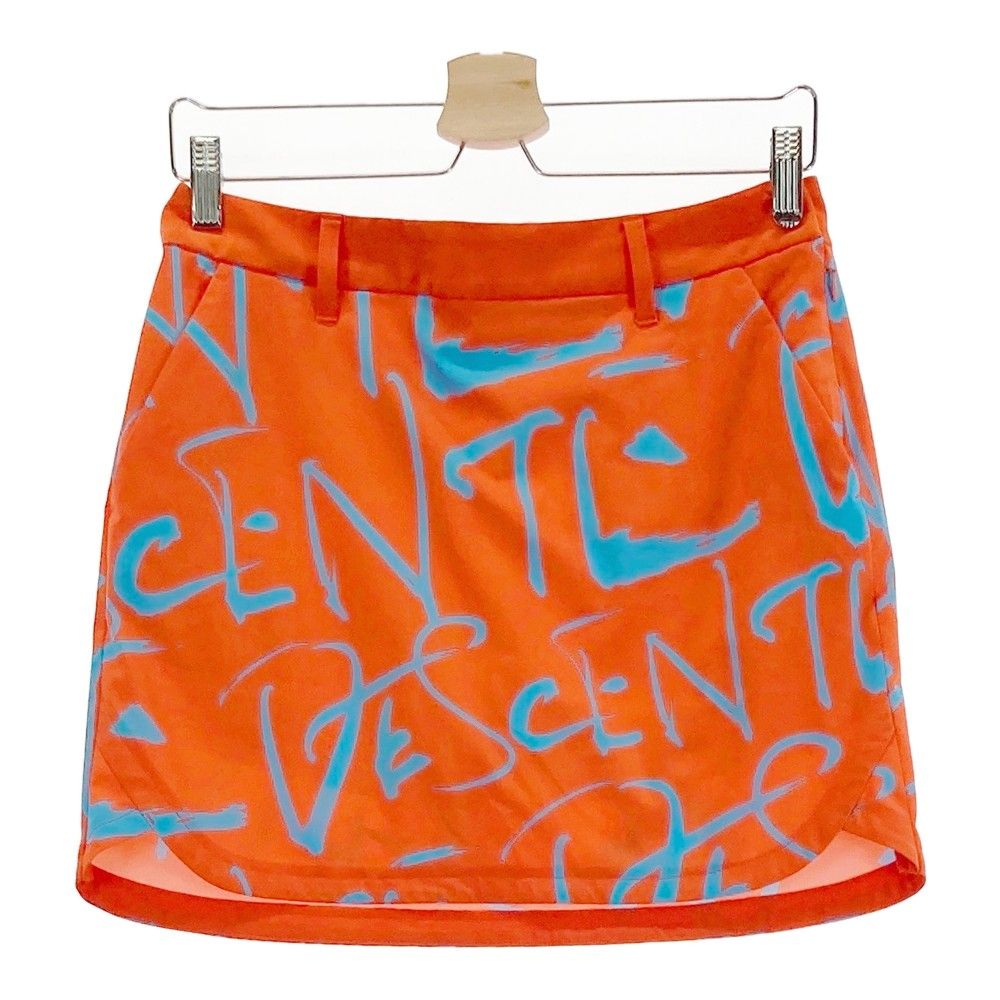 サイズ L GOLF デサントゴルフ モデル インナー付き ストレッチスカート 総柄 オレンジ系 ゴルフウェア レディース ストスト