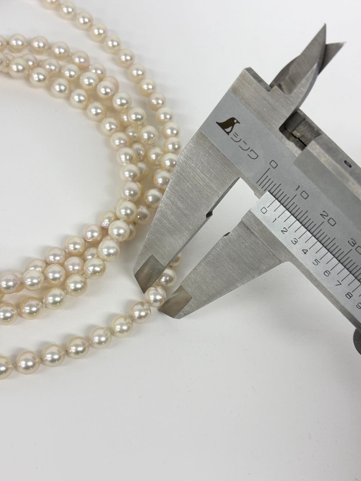 M48 【テリ強＆美品】 あこや真珠 パールネックレス 三連 ロング 6.5 