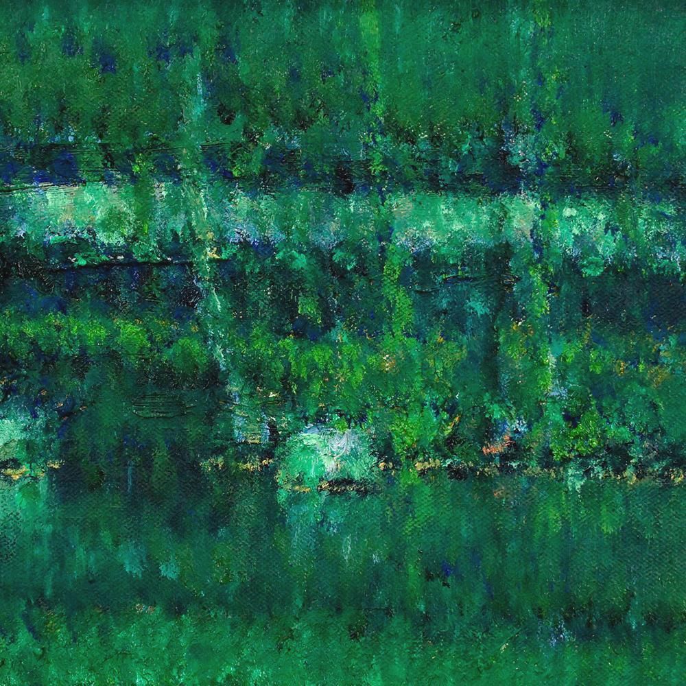 真作】【WISH】和気史郎「苔寺」油彩 6号 1975年作 ◇幽玄な緑の世界に