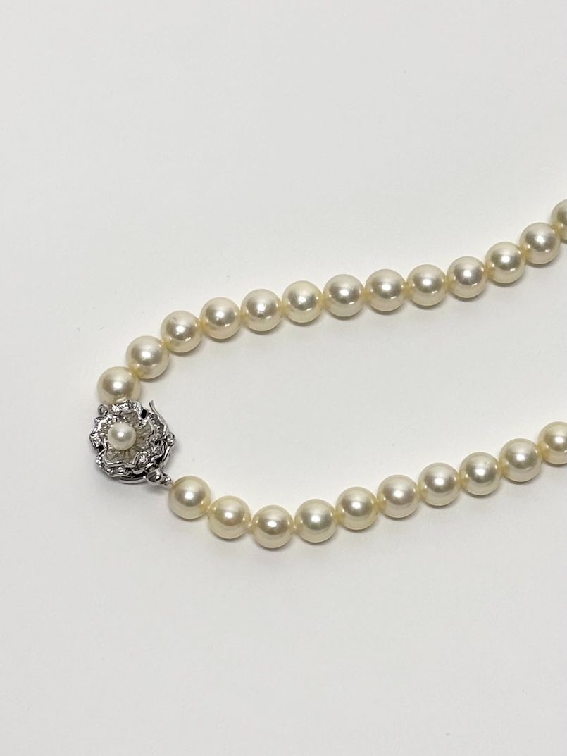 M49 【テリ強＆美品】 あこや真珠 パールネックレス 8.0-8.5mm SV
