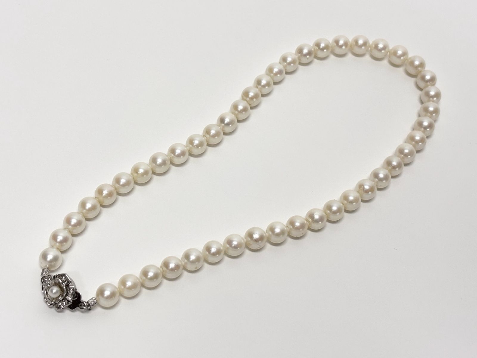 美品★最大8.9mm 大珠 テリ強 アコヤ 本真珠 パール ネックレス SV刻印 M50 【テリ強＆美品】 あこや真珠 パールネックレス 8.5-9.0mm SV