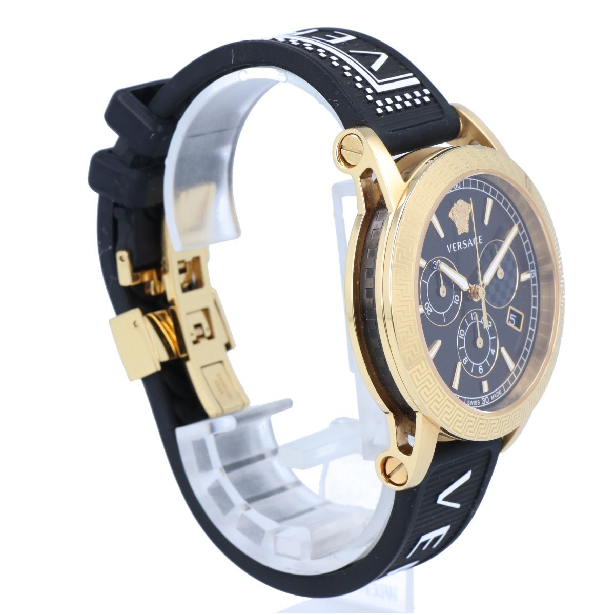  VERSACE ヴェルサーチ スポーツテック クロノグラフ 黒文字盤 40 mm SS ステンレススチール ラバーベルト クォーツ メンズ 時計 腕時計 品 -AB 9304 腕時計(クォーツ) 腕時計(アナログ)