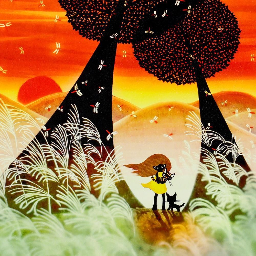 真作】【WISH】藤城清治「夕日の思い出」ダイヤモンド・スクリーニング