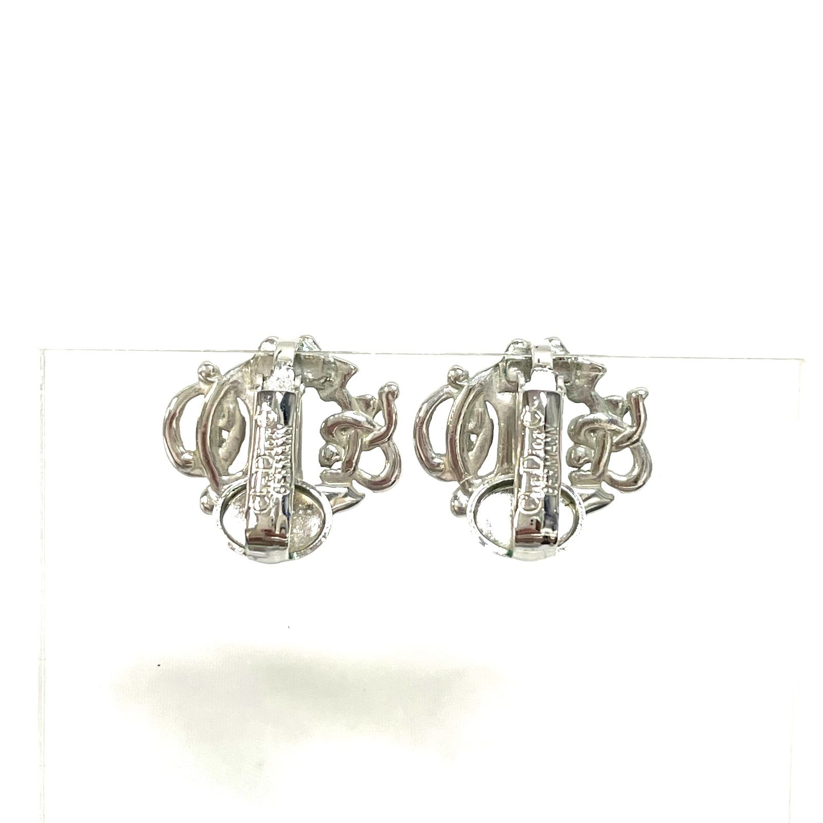 ABランク】 DIOR ディオール ロゴ イヤリング シルバーカラー （55579