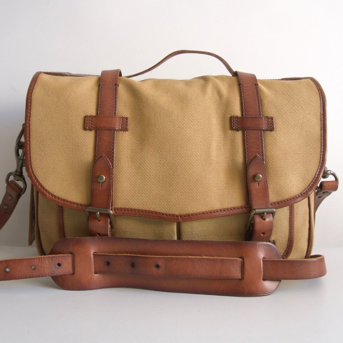 雰囲気抜群 POLO RALPH LAUREN キャンバス×レザー ショルダーバッグ ポロラルフローレン