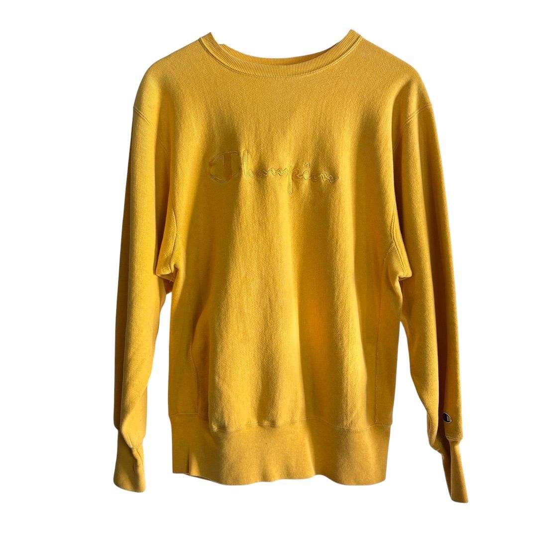 Champion Reverse Weave 刺繍ロゴ クルーネックスウェット90 s マスタード L