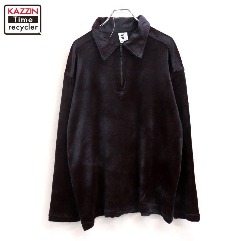 90s USA製 vintage ミックスカラー ハーフジップ ベロア 長袖シャツ 