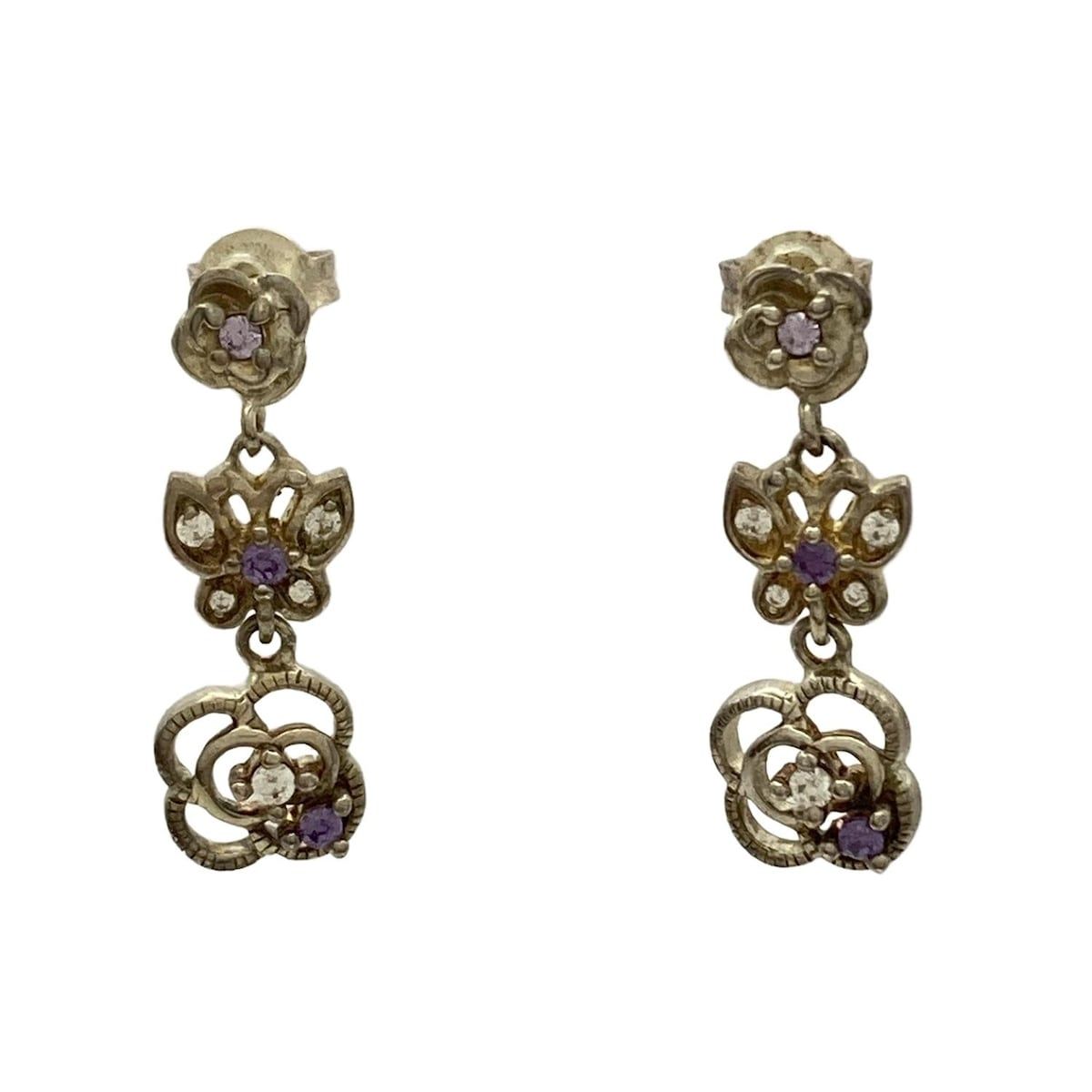 ANNA SUI アナスイ ピアス - シルバー×パープル×クリア フラワー 花 バタフライ 蝶