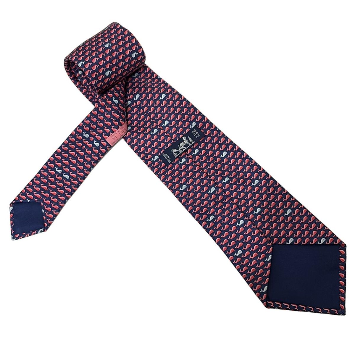 HERMES エルメス ネクタイ メンズ - ダークネイビー×レッド×マルチ クジラ柄