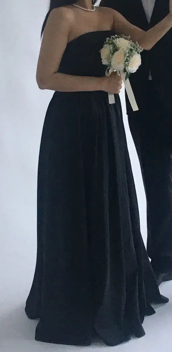 み ブラック チューブトップ ロング ドレス