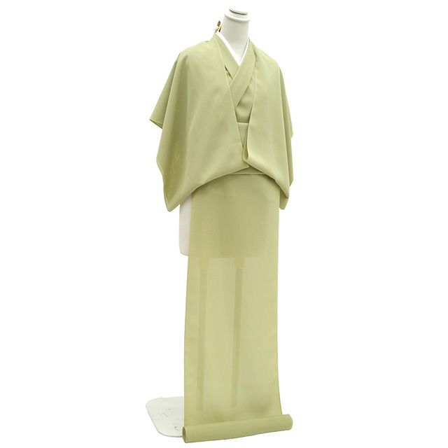 夏物 色無地 着物 着尺 反物 正絹 絽 五泉 抹茶色 淡黄緑 日本の絹 セミフォーマル カジュアル 夏 夏用 夏着物 涼しげな透け感 未仕立て みやがわ sb 16787