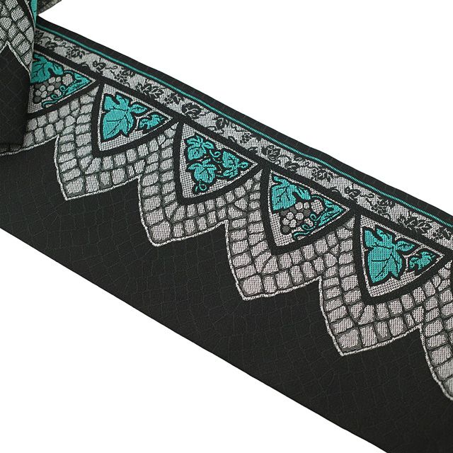 新古品】 名古屋帯 未使用 正絹 全通 九寸 黒 ターコイズグリーン