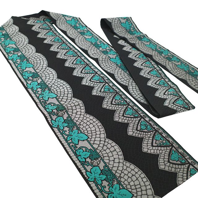 新古品】 名古屋帯 未使用 正絹 全通 九寸 黒 ターコイズグリーン