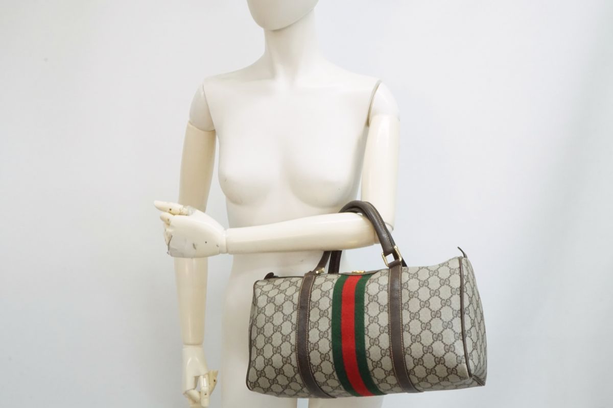 グッチ ヴィンテージ ボストン ハンドバッグ トート 3842 シェリー GGプラス PVCレザー ブラウン GUCCI 4819 h
