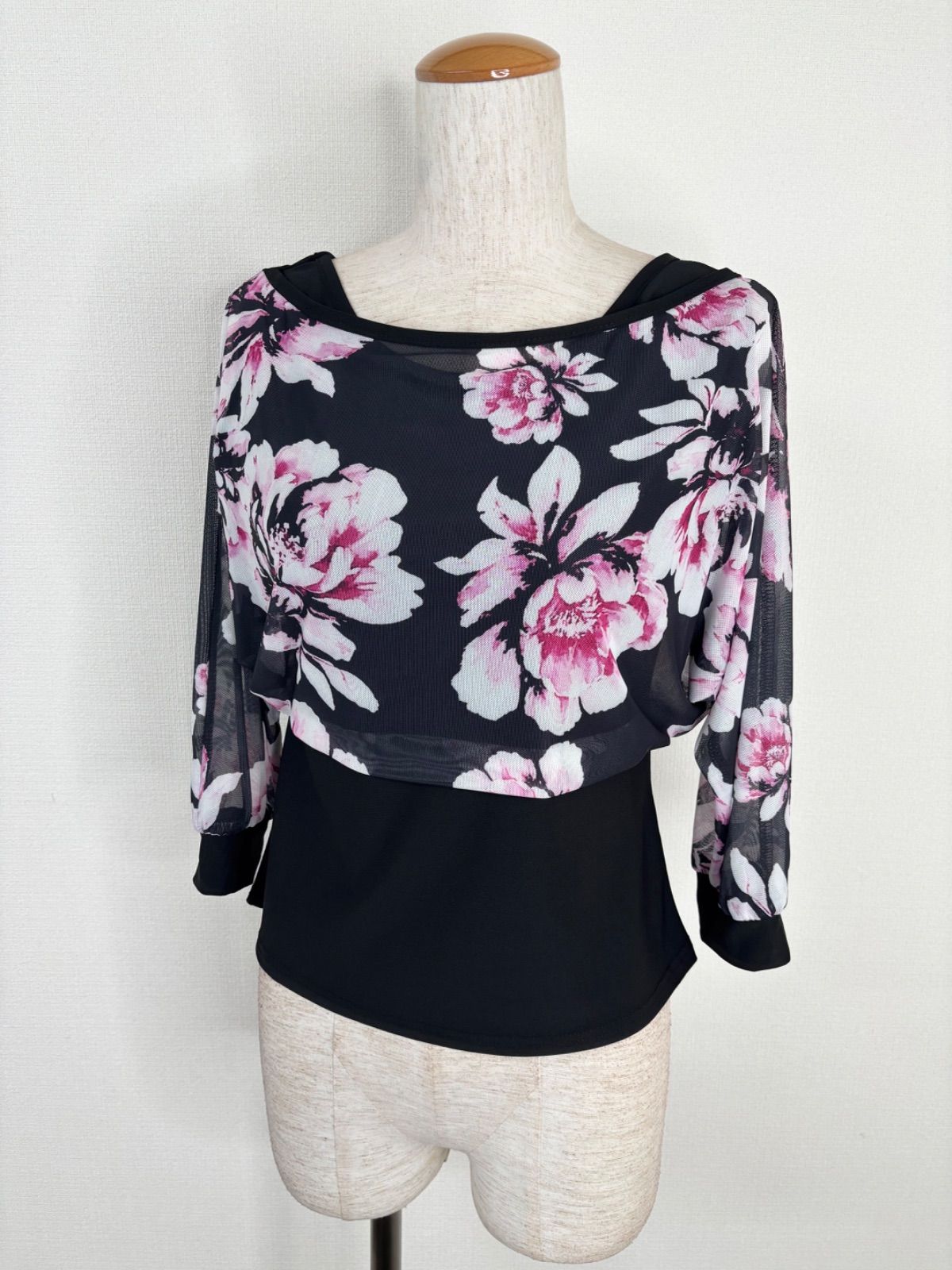 新品》社交ダンス ブラック×ピンク系 ソフトメッシュ ウエストポイント