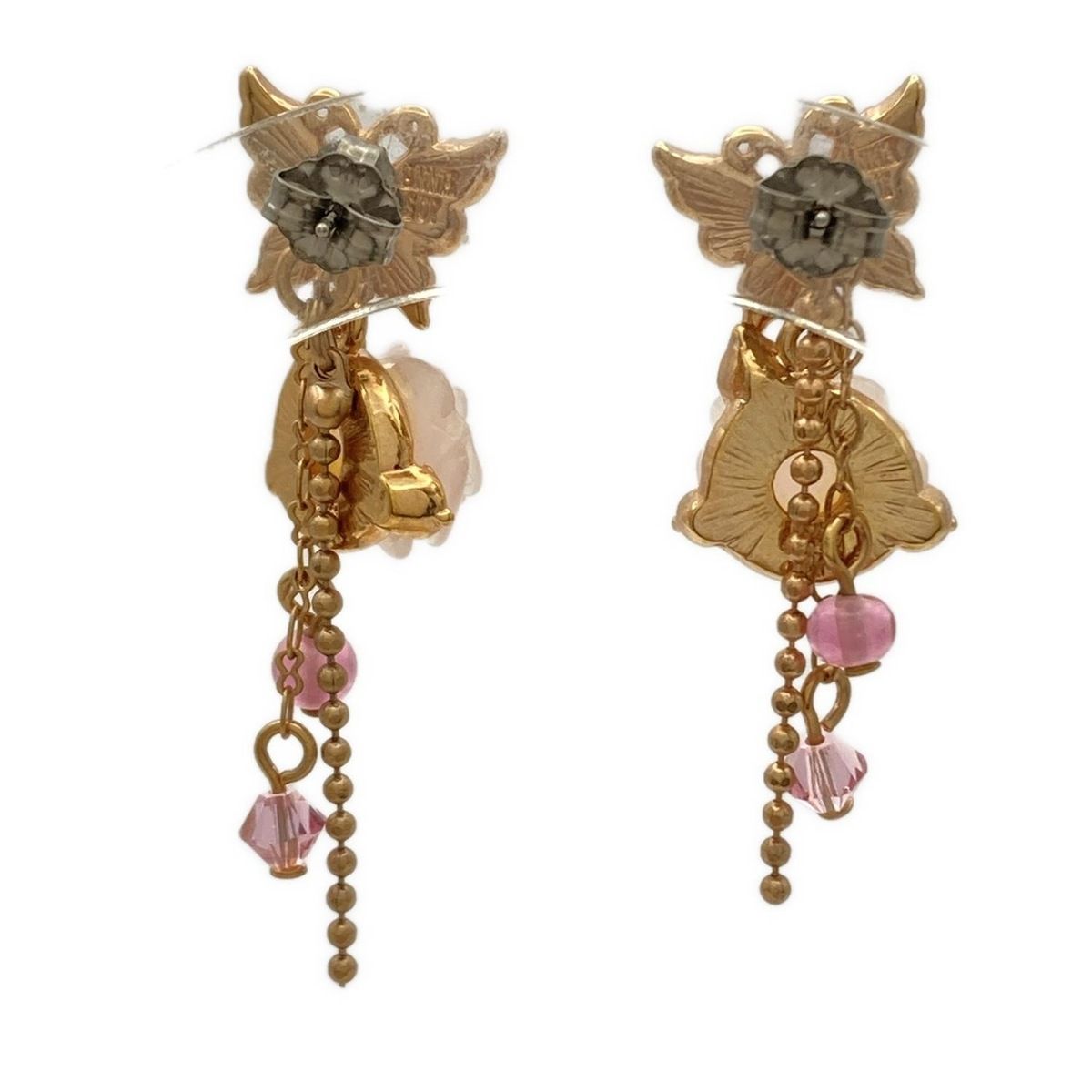 ANNA SUI アナスイ ピアス ピンクゴールド ライトピンク クリア バタフライ 蝶 フラワー 花 チェーン