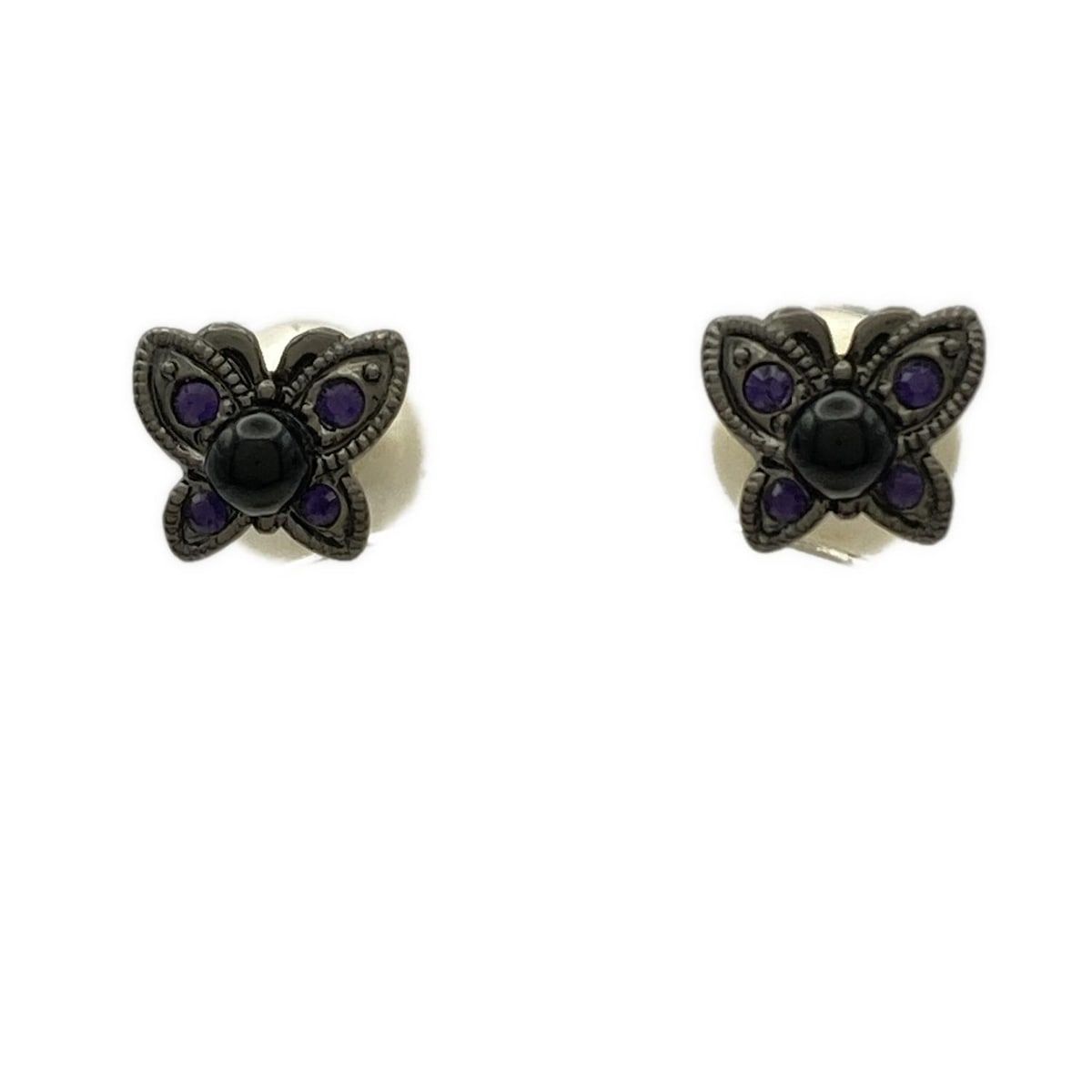 ANNA SUI アナスイ ピアス - 黒×アイボリー×パープル バタフライ 蝶