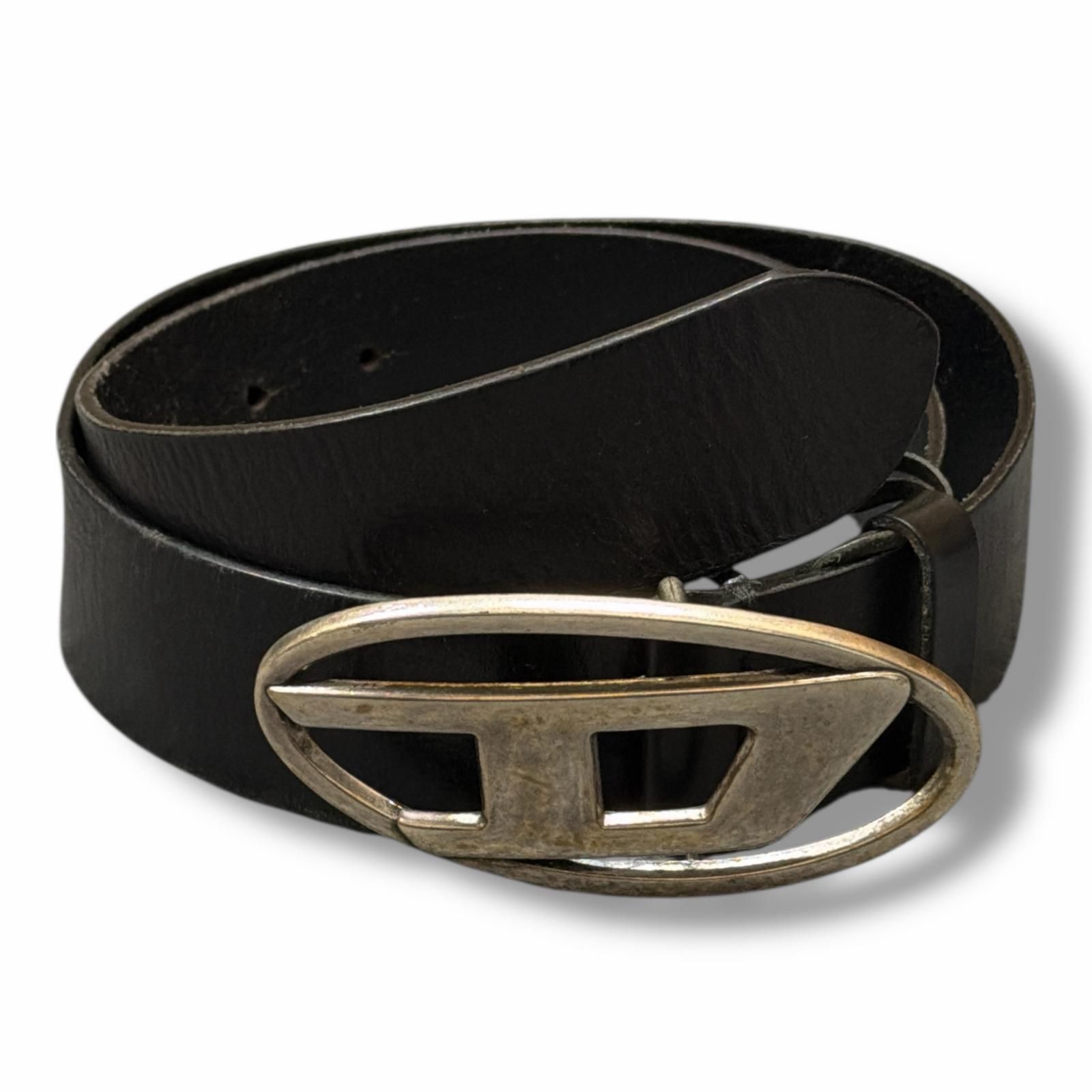 【微美品】✨DIESEL　32インチ　80cm　　バックルレザーベルト　ブラック DIESEL Dロゴ バックル レザーベルト ベルト ディーゼル ブラック 80