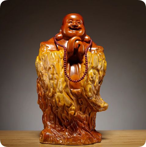 弥勒仏像花梨木彫置物大号天然彫刻笑仏実木質家客間装飾