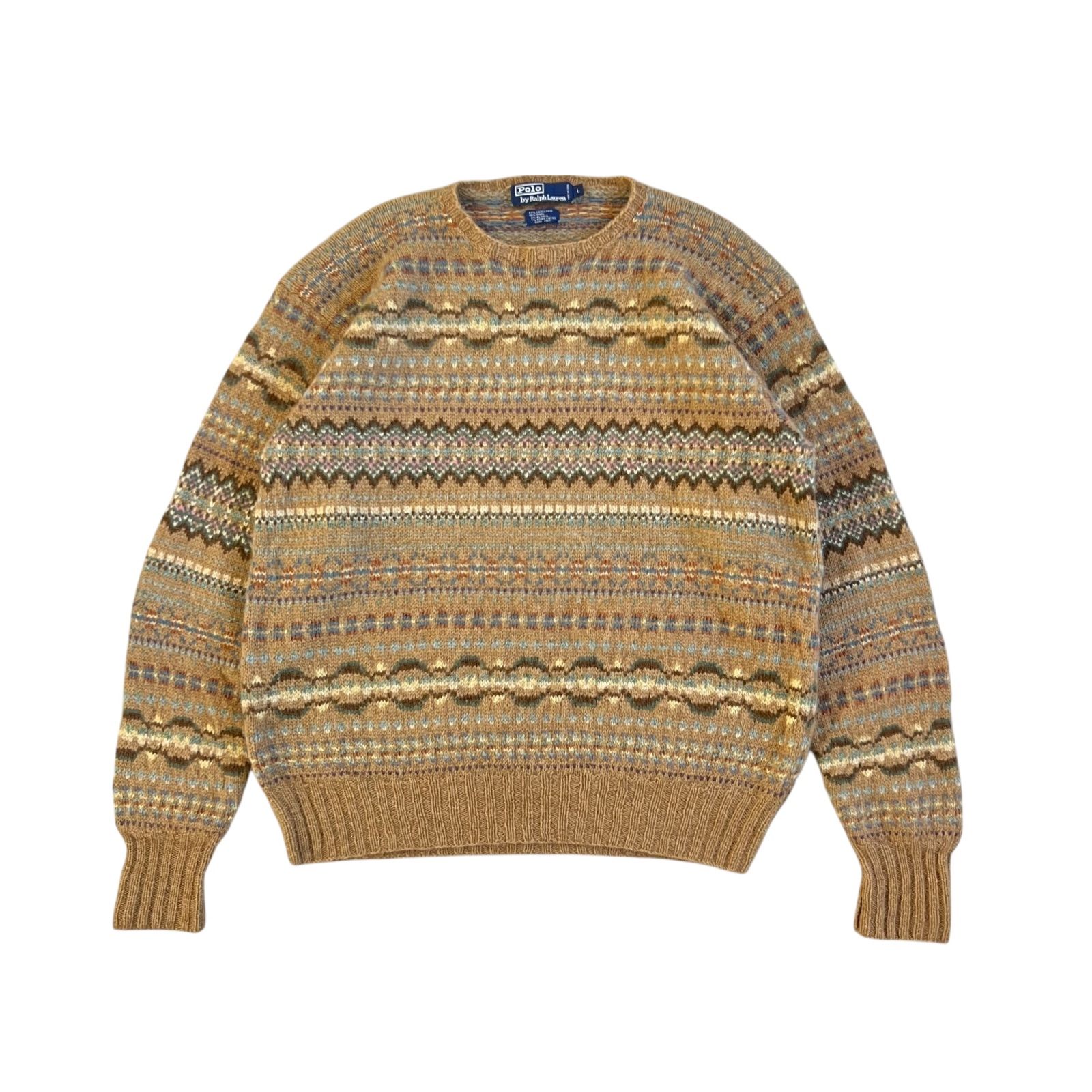 Polo by Ralph Lauren ポロバイラルフローレン 90 s カシミヤニットセーター ネイティブ柄 Lサイズ ベージュ ヴィンテージ
